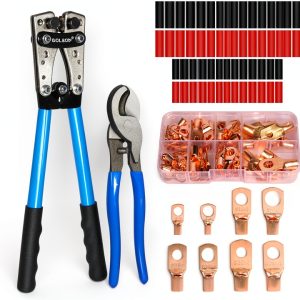 Solsop Battery Cable Crimper Tool for AWG 10-1/0, with 60PCS Lugs &-0